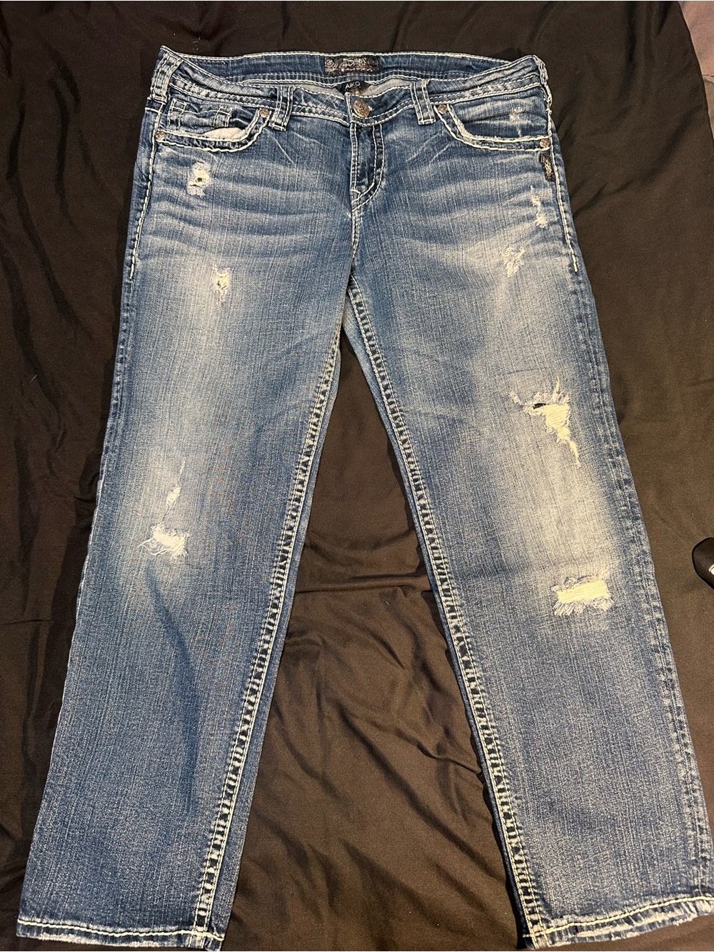 Silver Jeans Distressed Light Blue Straight Leg Jeans
